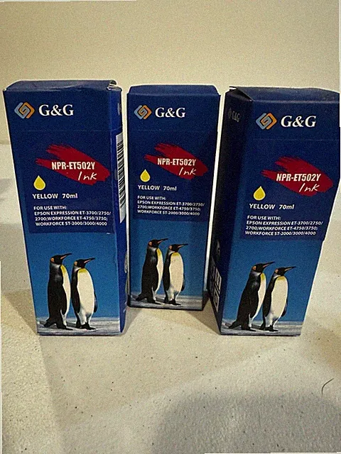 3 Pack G&G NPR-ET502Y Yellow Ink Refill, 70ml