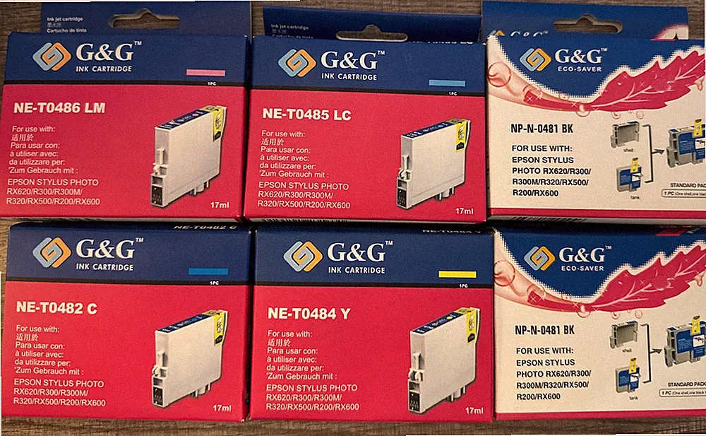 6 Pack G&G Ink Cartridges: Epson Stylus Photo RX/620/R300/R300M/R320/RX500/R200