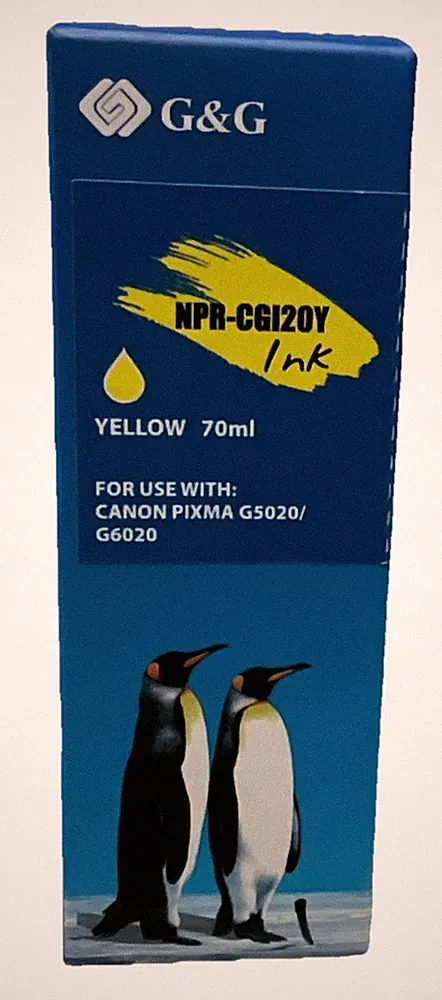 G&G Yellow Ink Refill Bottle NPR-CGI20Y 70ml for Canon PIXMA G5020 G6020 Inkjet