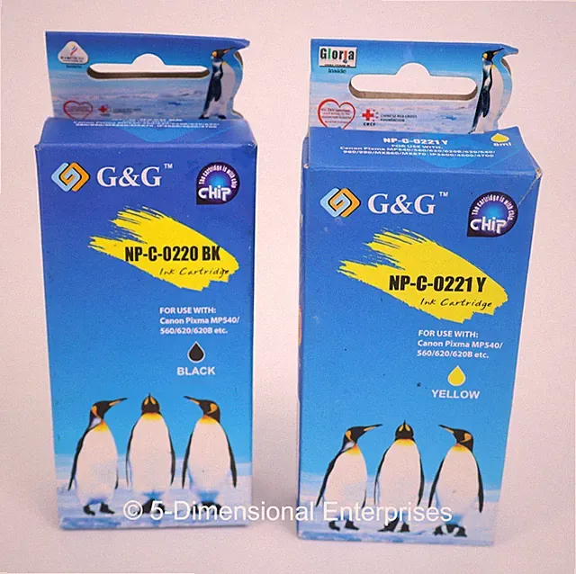 Lot of 2 G&G NP-C-0220 BK Black & NP-C-0221 Y Yellow Ink Cartridges EXPIRED 2014